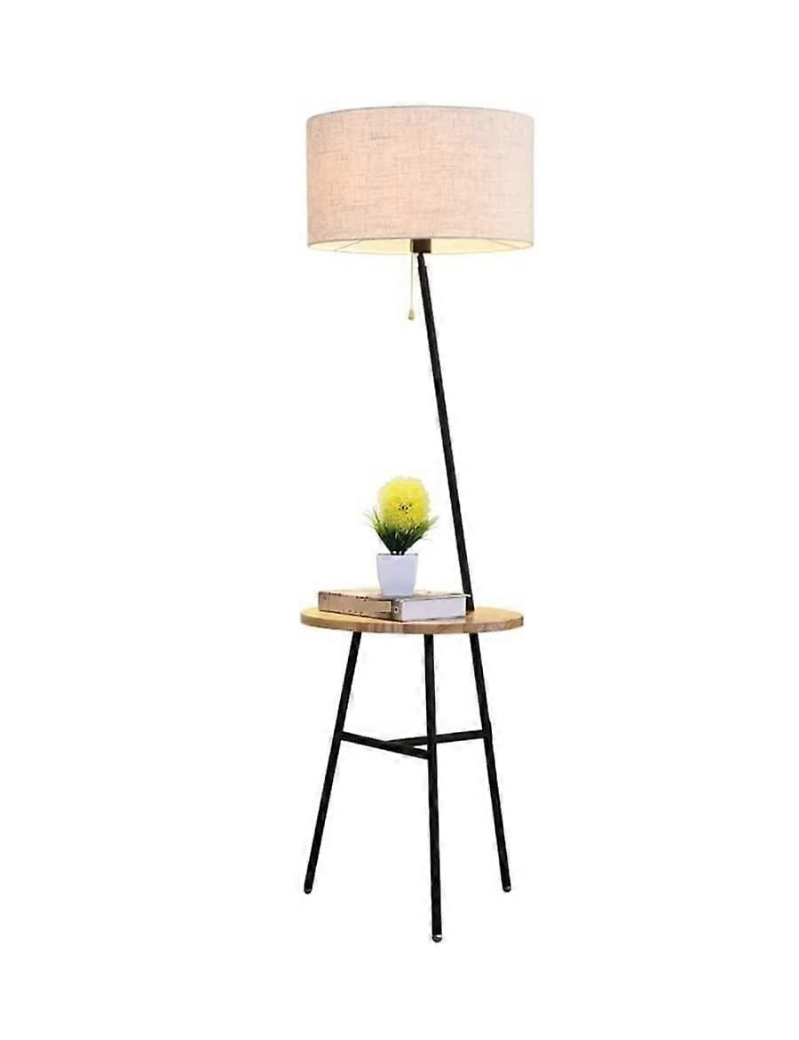 Floor Lamp with Solid Wood and Iron Tripod, Minimalist Design for Living Room Warm Ambient Lighting