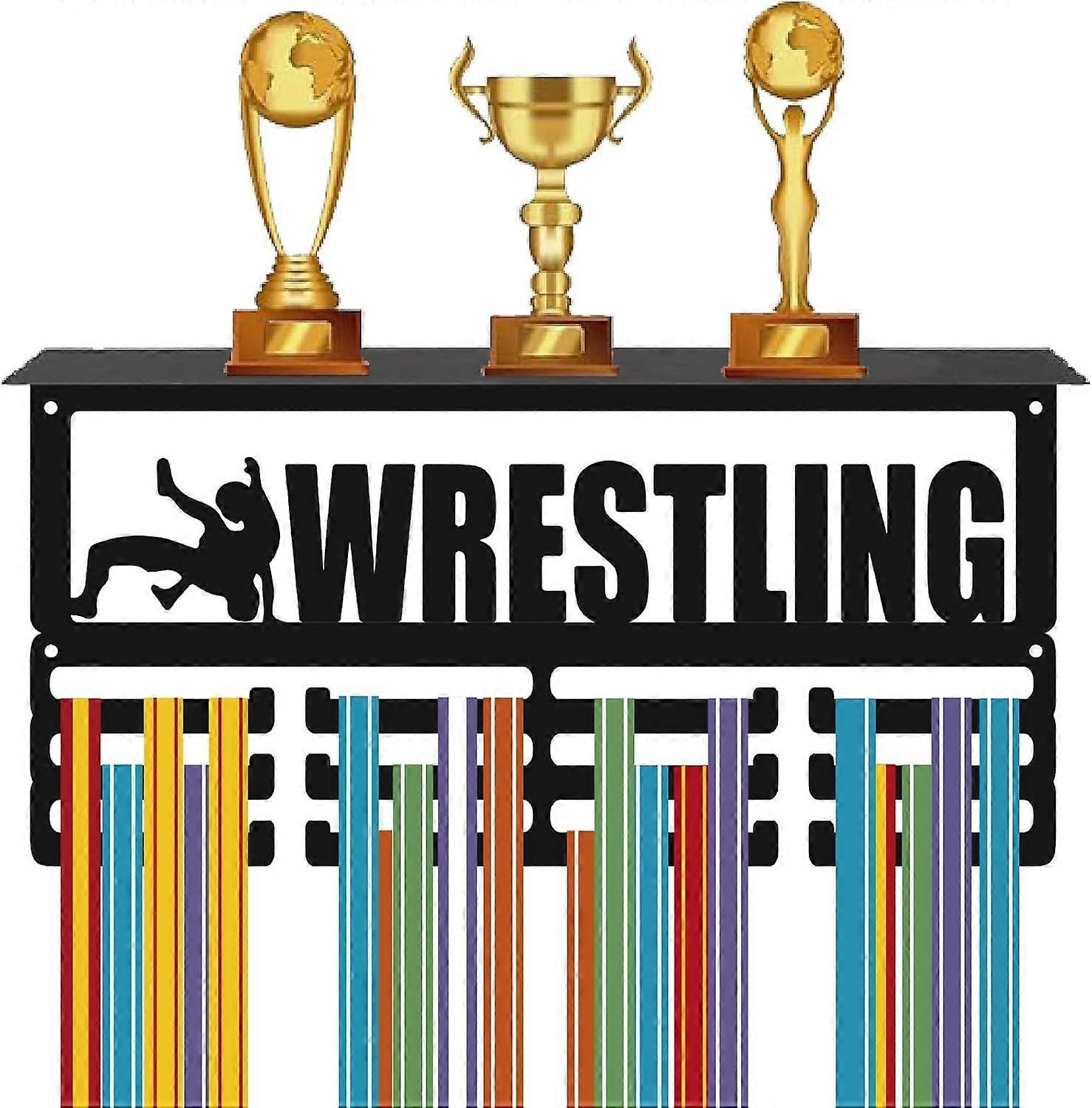 Wrestling Medal Hanger Display Trophy Display Shelves Rectangle 3 Row Hold 60+ Medals Black Iron Wall Mount Frame Rack Athletes Holder Shelf for Wrest
