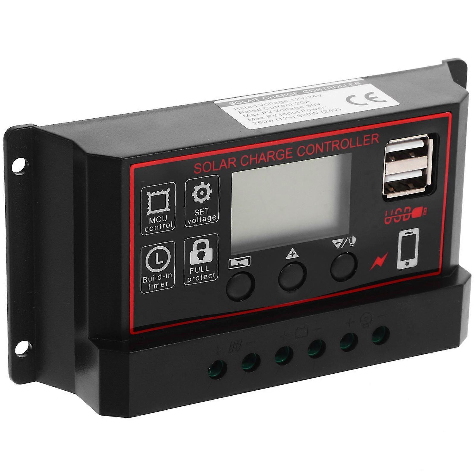 Solar Controller 3Pcs 20A 12V 24V Charge Controller with Dual USB LCD Display