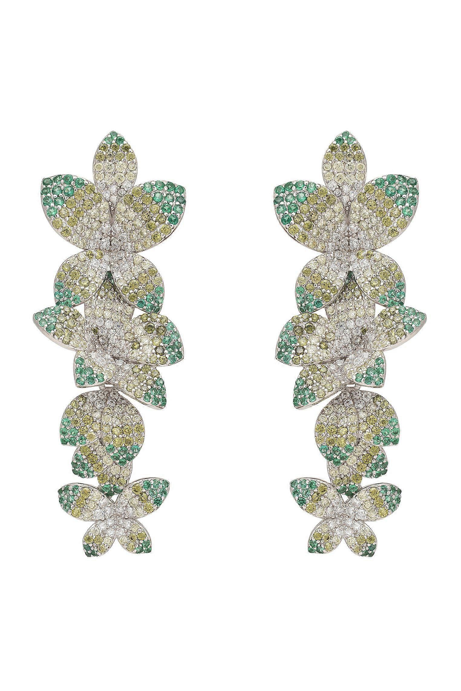 Cherry Blossom Drop Earrings Green Silver