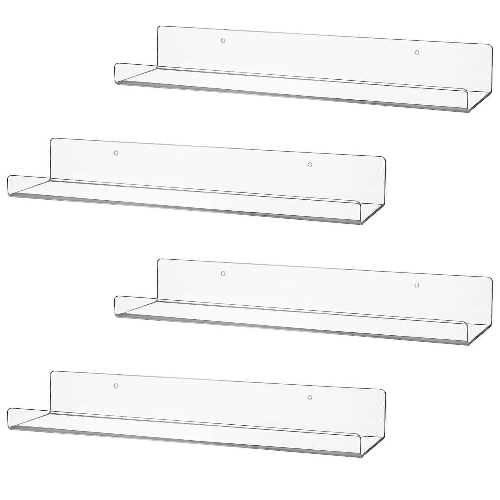 4 Pack Clear Acrylic Floating Shelves 15 Inch Wall Mounted Display for Books Spices Home Storage
