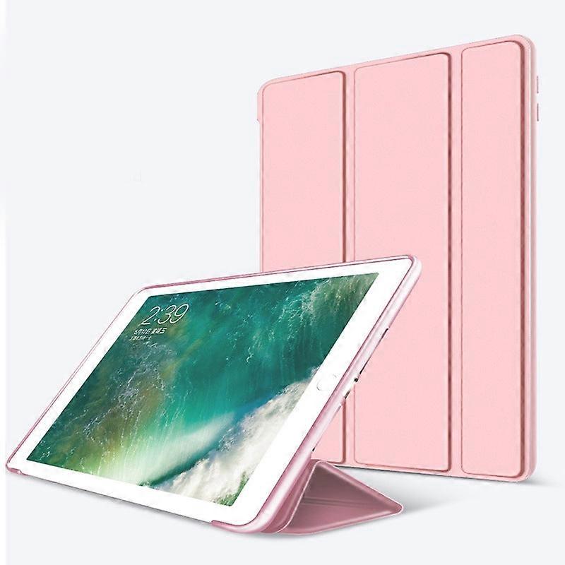 Capa elegante para iPad 5ª/6ª geração de 9,7 polegadas, em couro rosa dourado, com três dobras.