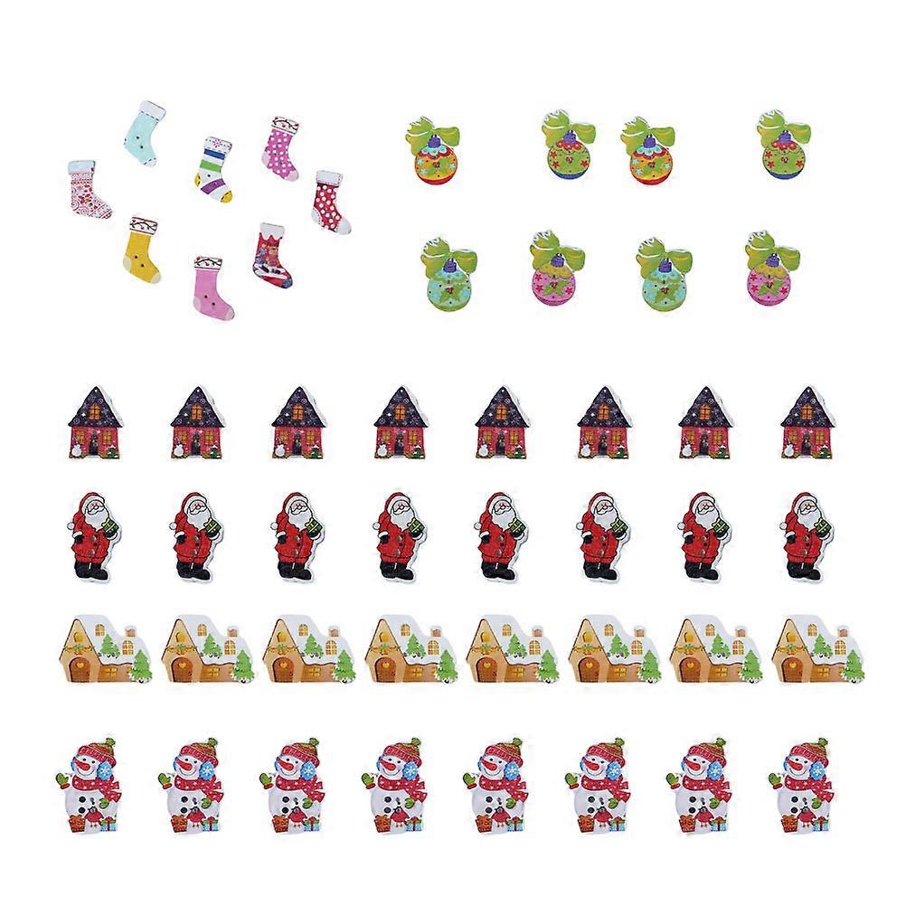 Cartoon Button Wooden Button for Sewing 60Pcs Christmas Handmade Set
