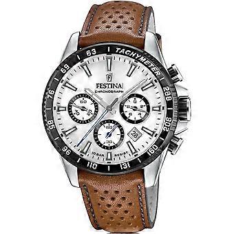 Festina Brun Äkta Läder Eller Läderimitation Timeless Chronograph F20561/1 Herrklocka