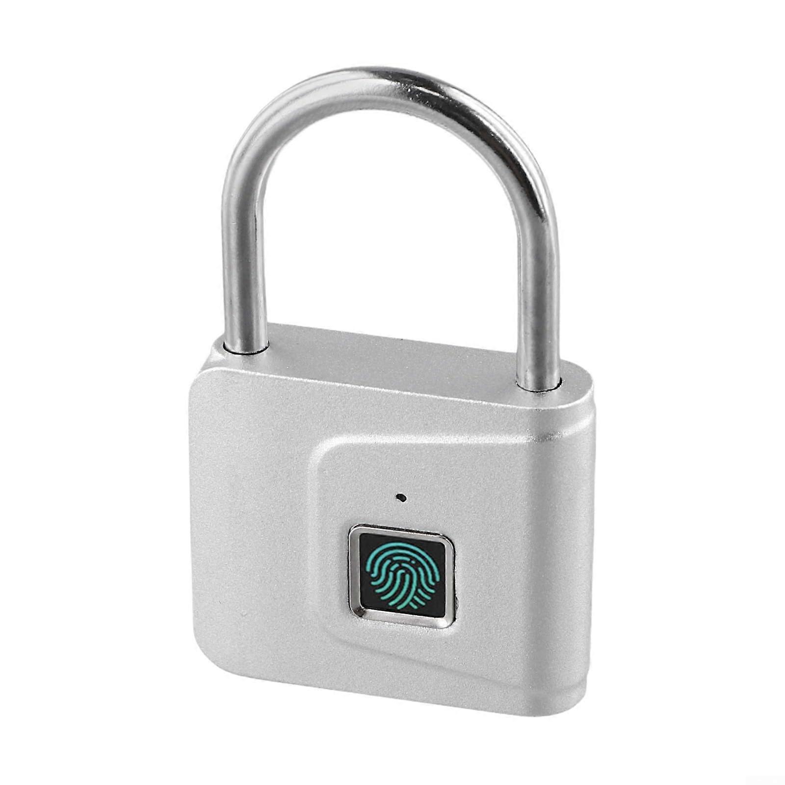 Fingerprint Padlock Zinc Alloy Smart Lock USB Rechargeable Waterproof Keyless Security Silver