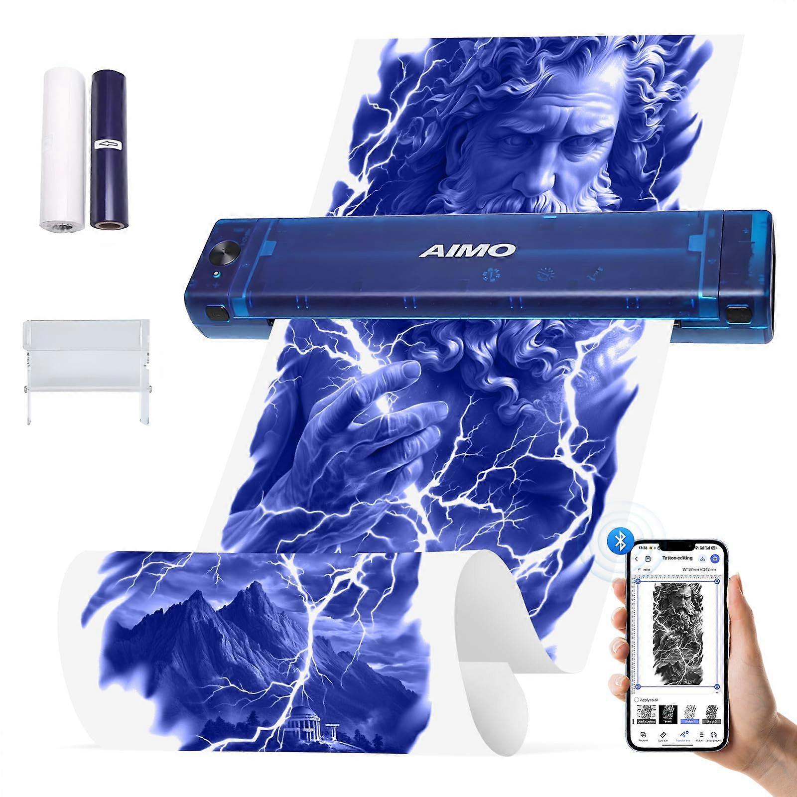 Tattoo Stencil Printer Wireless Bluetooth Thermal Transfer Kit with A4 Roll Paper Ink