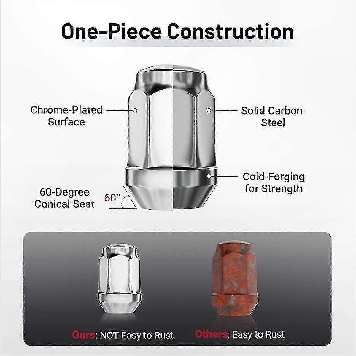 20 Pack 1/2 Inch-20 Thread Closed End Raised Lug Nuts for Wheel Applications