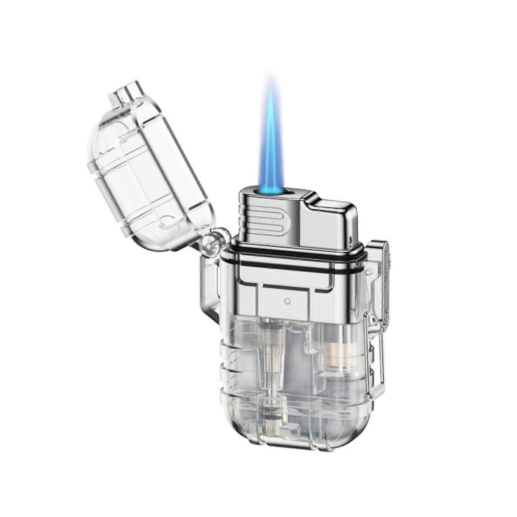 Butane Torch Lighter with Adjustable Flame Control, Windproof Blue Flame, Visible Fuel Tank, Clear