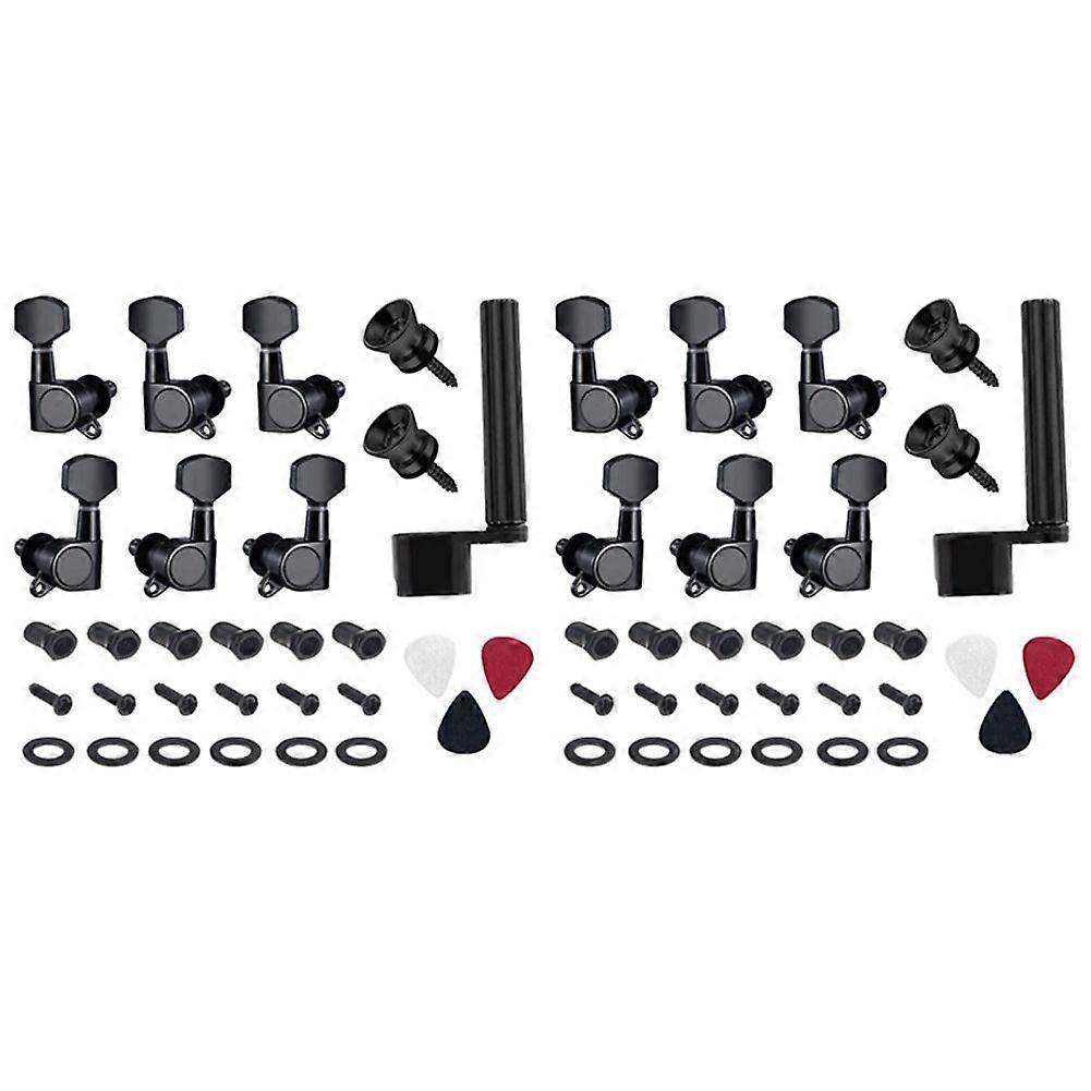 12 Pieces Guitar String Tuning Pegs Keys 6 Left 6 Right Guitar Machine Heads Knobs with Strap Button Locks Picks (Black)