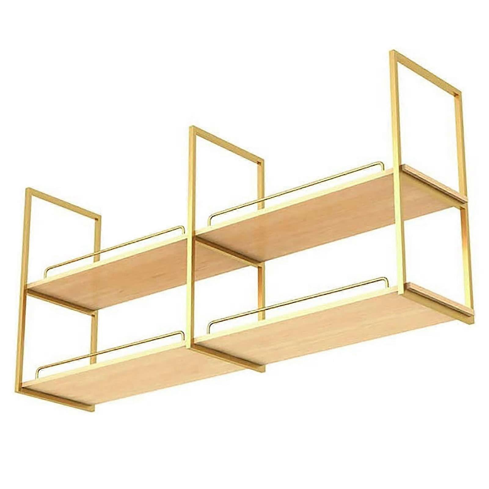 Hanging Ceiling Shelf Solid Wood TwoTier Overhead Storage Rack with Iron Frame for Kitchen and Bar