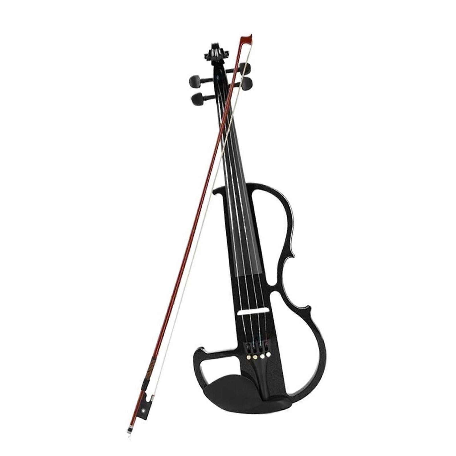 Full Size Electric Violin Solid Wood with Ebony Fingerboard Black for Warm Balanced Tone