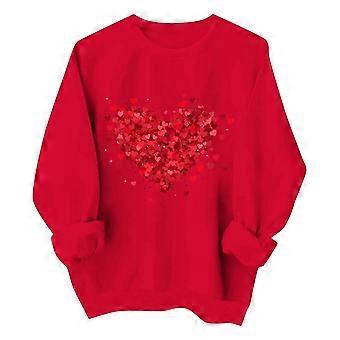Valentinsdags-sweatshirts til kvinder Løstsiddende langærmede toppe Rund hals Pullover med hjerteprint Blød afslappet top til sports- og fritidstøj