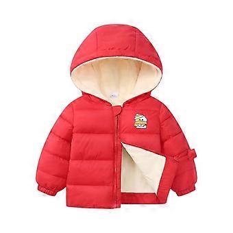 Jaqueta infantil acolchoada com capuz e estampa de urso, fechamento frontal com zíper, leve e isolada, para meninos e meninas, estilo inverno #B092 Vermelha 120