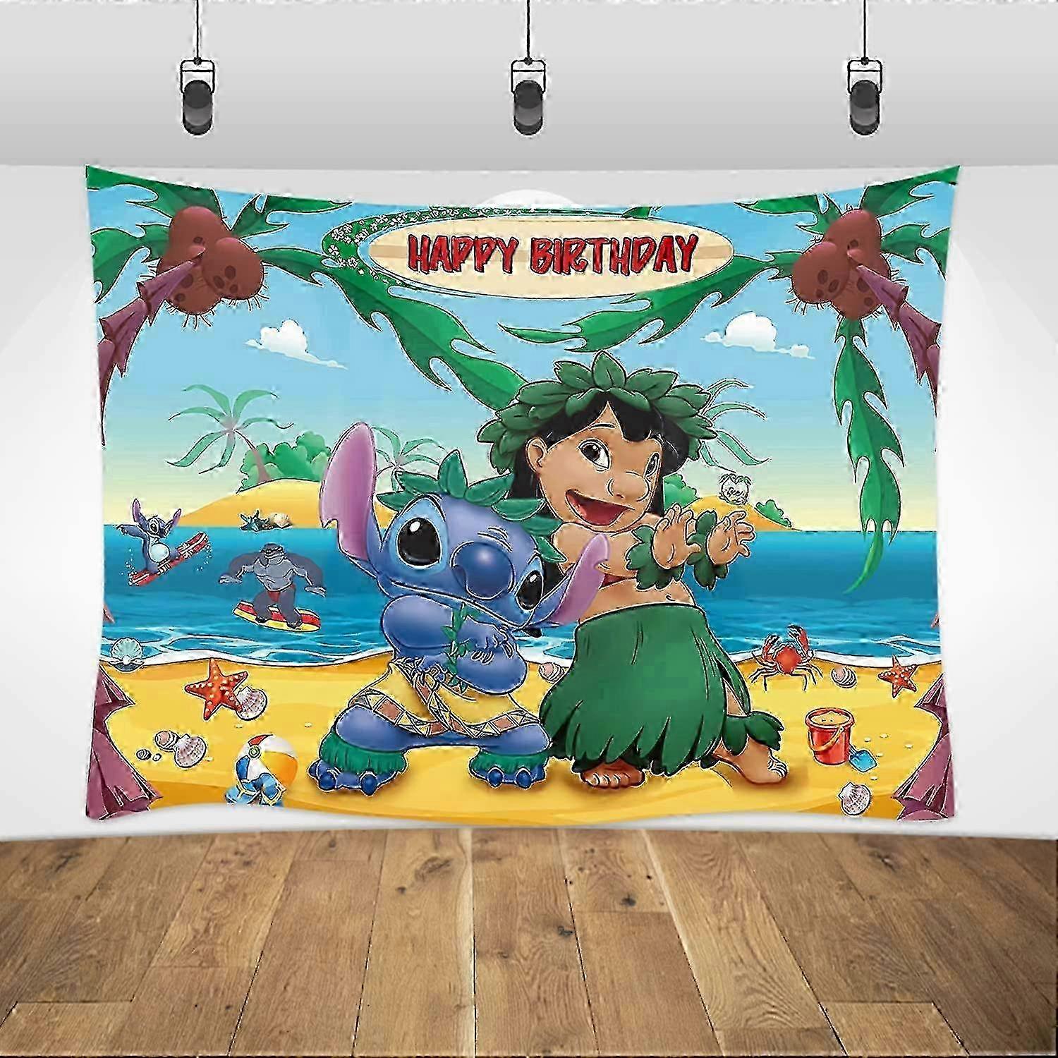 Stitch&Lilo Birthday Party Supplies Backdrop, Kawaii Ohana Stitch Banner Party Decorations Living Room Tapestry for Bedroom Lilo Stitch Photograp