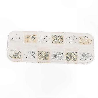 12-Piece Mixed Design Metal Charms for DIY Nail Art and Craft Decoration, Gold and Silver Assorted