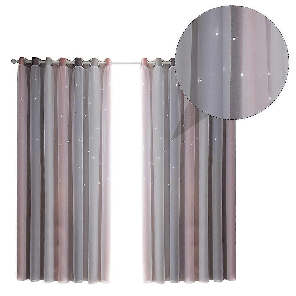 Grey Double-Layer Gradient Window Tulle Curtains for Sunshade 2Pcs