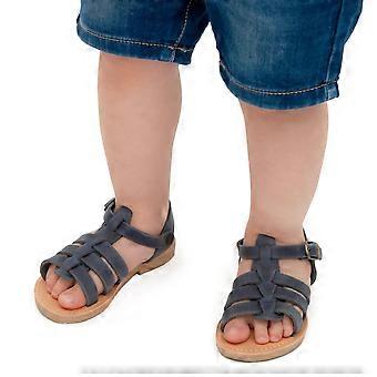 Attica Persephone child's sandal in soft blue nubuck leather handmade in Greece