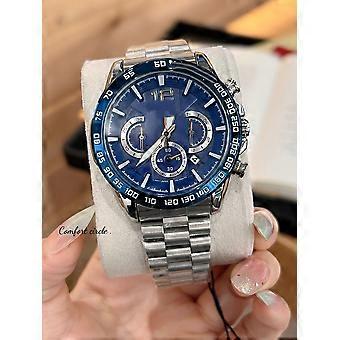 Herren-Chronograph mit großem Zifferblatt, blauer Tachymeterlünette, Edelstahlarmband, 3 Hilfszifferblätter, Kalender, Leuchtzeiger, Quarz-Rennuhr