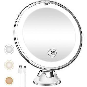 10x Magnifying Lighted Makeup Mirror - Rechargeable - 3 Color Modes