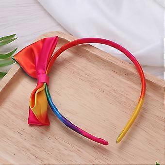 2PCS Mädchen Regenbogen Satin überzogen Stirnbänder mit passender Schleife Stirnband Haarschmuck
