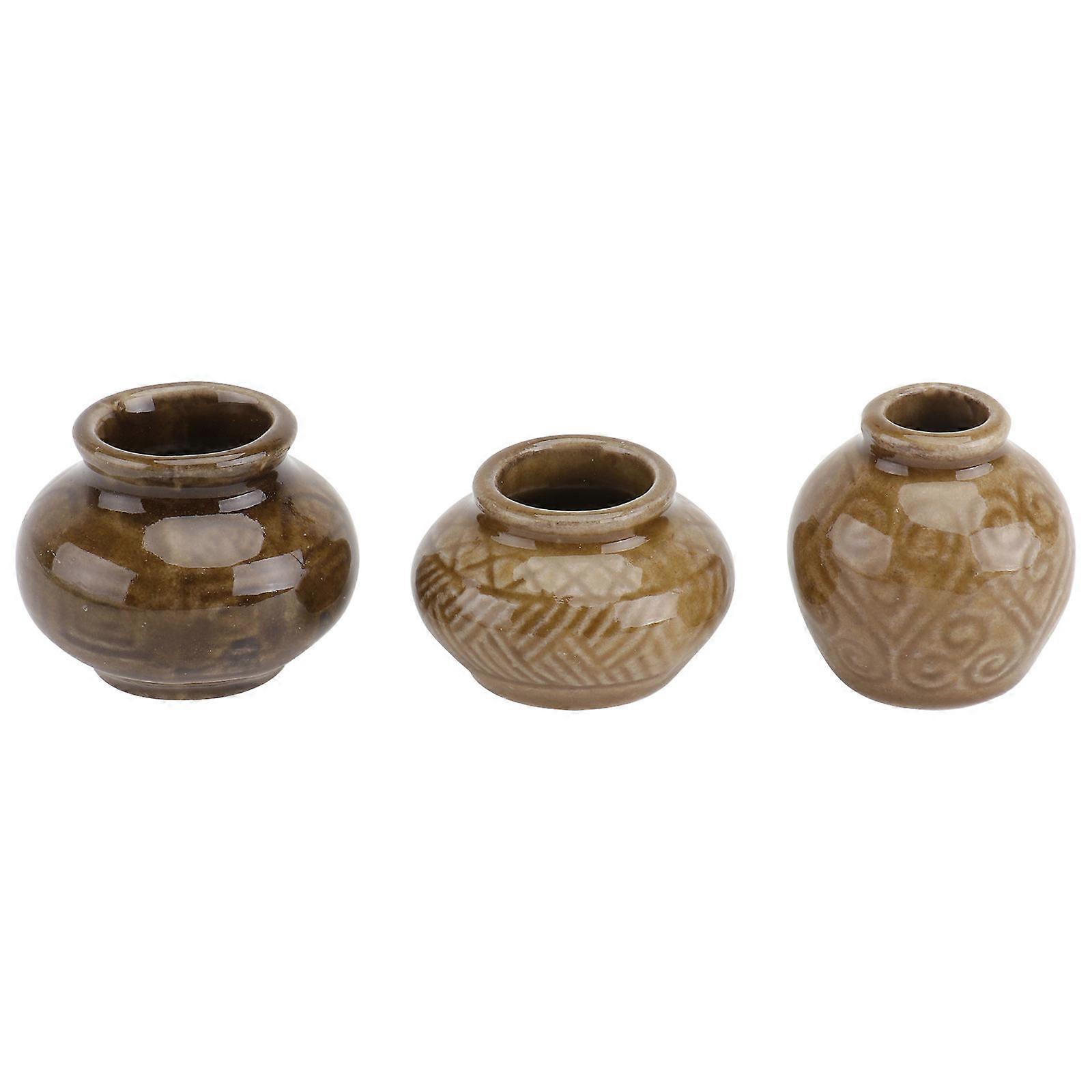 Ceramic Mini Jar Model for Decor 3Pcs Coffee Mini Jars