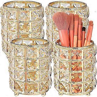 4 Packs Crystal Makeup Brush Organizer Bling Cosmetics Holder Pencil Storage (Gold)