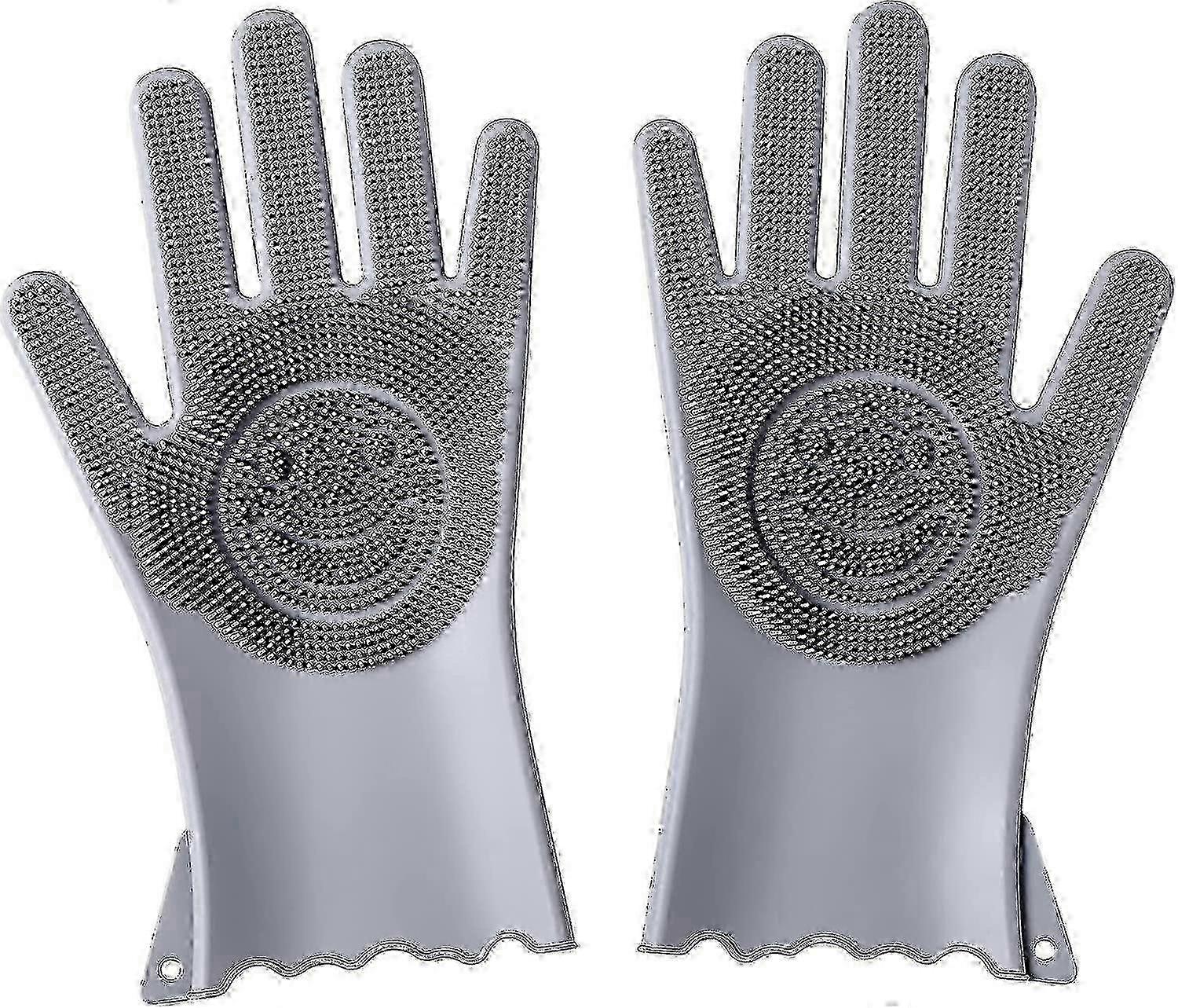 Reusable Multifunctional Silicone Kitchen Cleaning Gloves in Gray