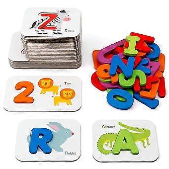 Cijfers en alfabetten Flash Cards Set - ABC houten letters en cijfers dierlijke patroon Board bijpassende puzzel spel cadeau