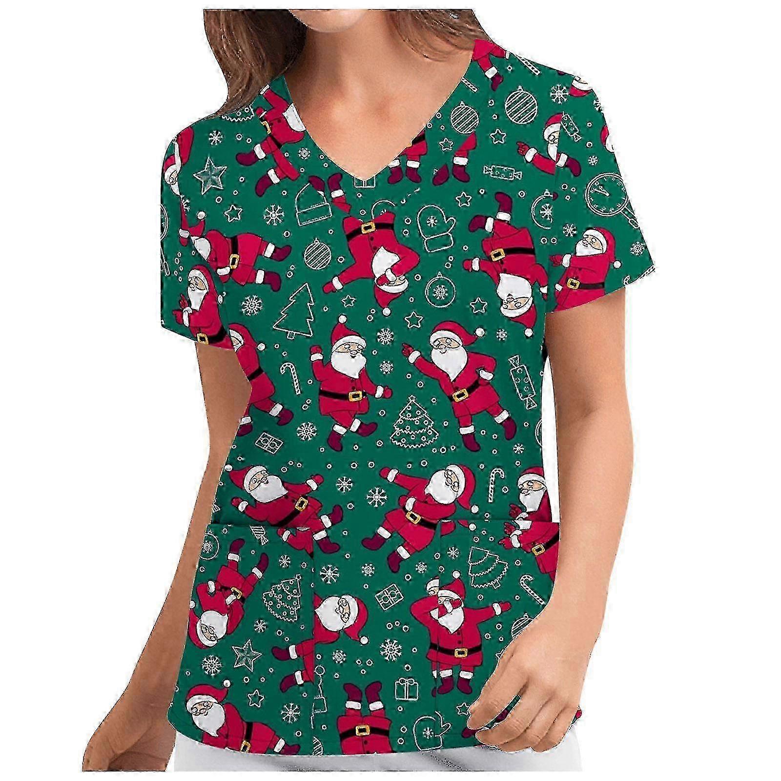 Soft Stretch Santa Scrub Top V-Neck