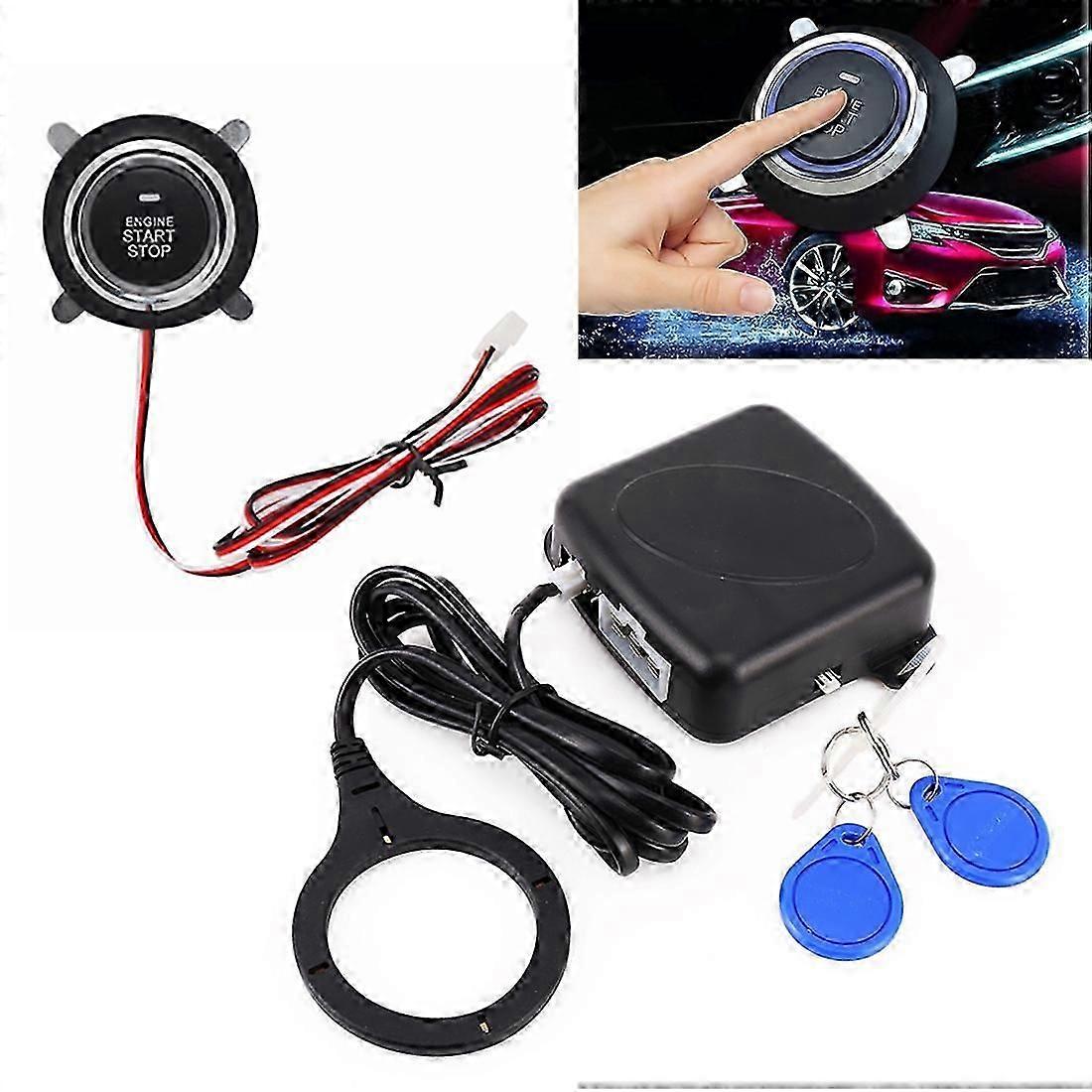 Smart Car Push-Start Engine Start-Stop Switch, Equipped with RFID Alarm System and Blue Indicator Light