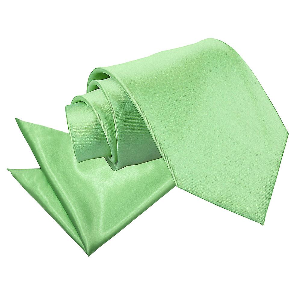 Lime Green Plain Satin Tie and Pocket Square Set