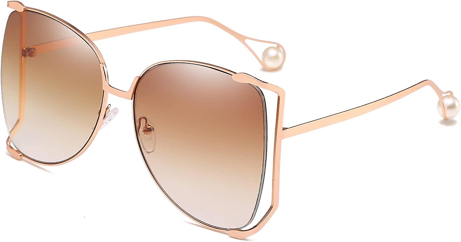 Heytea Oversized Rimless Square Dámske slnečné okuliare Perla Vložka Rameno Dizajnérske odtiene Kovový rám B2431