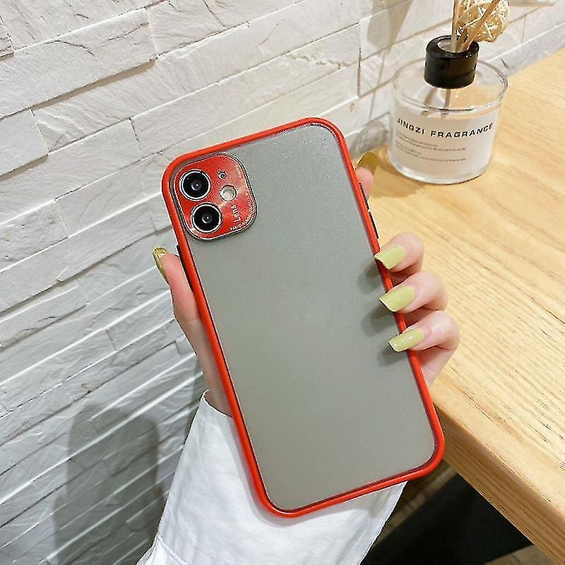 For Iphone 11 Electroplating All-inclusive Pure Tpu Protective Case With Metal Lens Cover (red Gray)