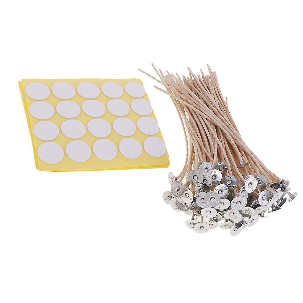 100pcs Vela de Algodão Marrom com 100pcs Wick Adesivos 7cm