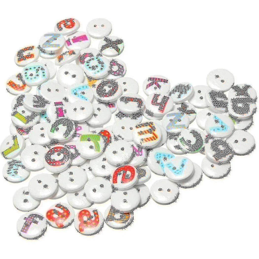 100pcs Mixed Painted Letter Alphabet Wooden Sewing Button Scrapbooking
