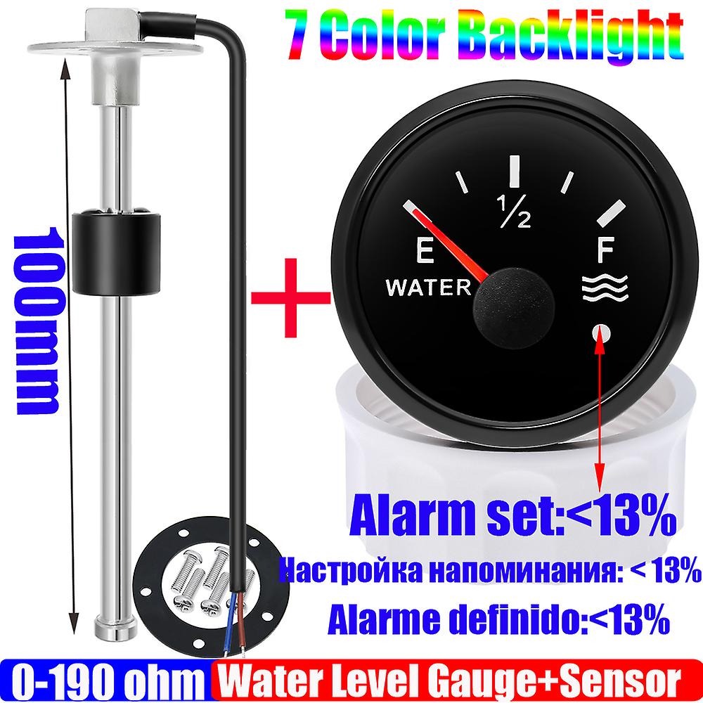 0-190 Ohm Water Float Sensor+water Level Gauge 7 Color Led 52mm Water Tank Meter Indicator With Alarm For Car Camper Yacht 9-32v