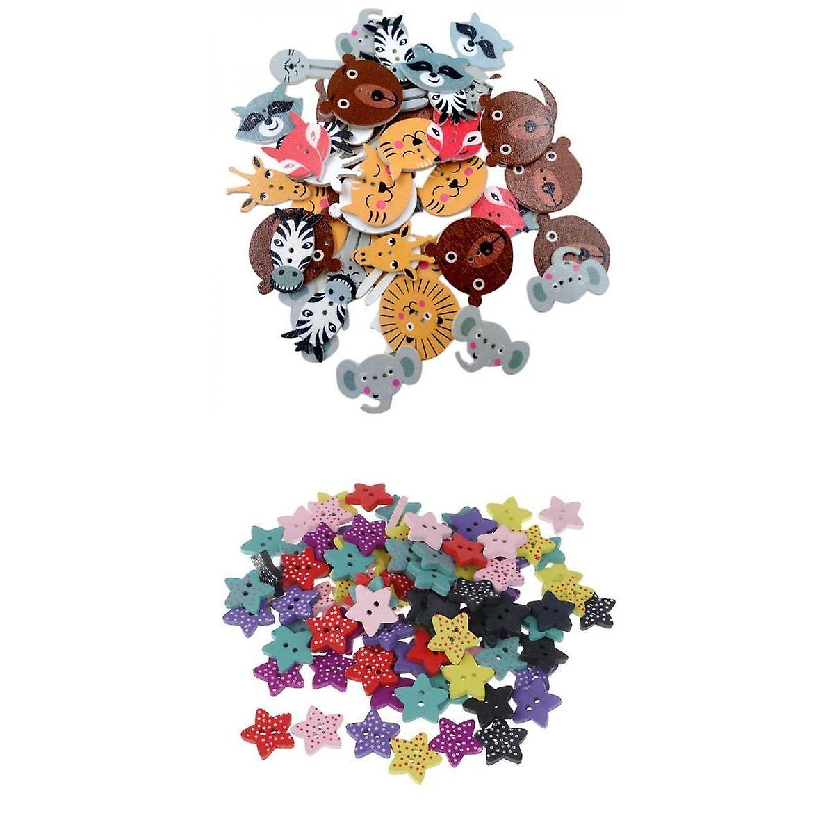 150pcs Star Shape Polka Dot Wood Buttons for DIY Sewing  Scrapbooking