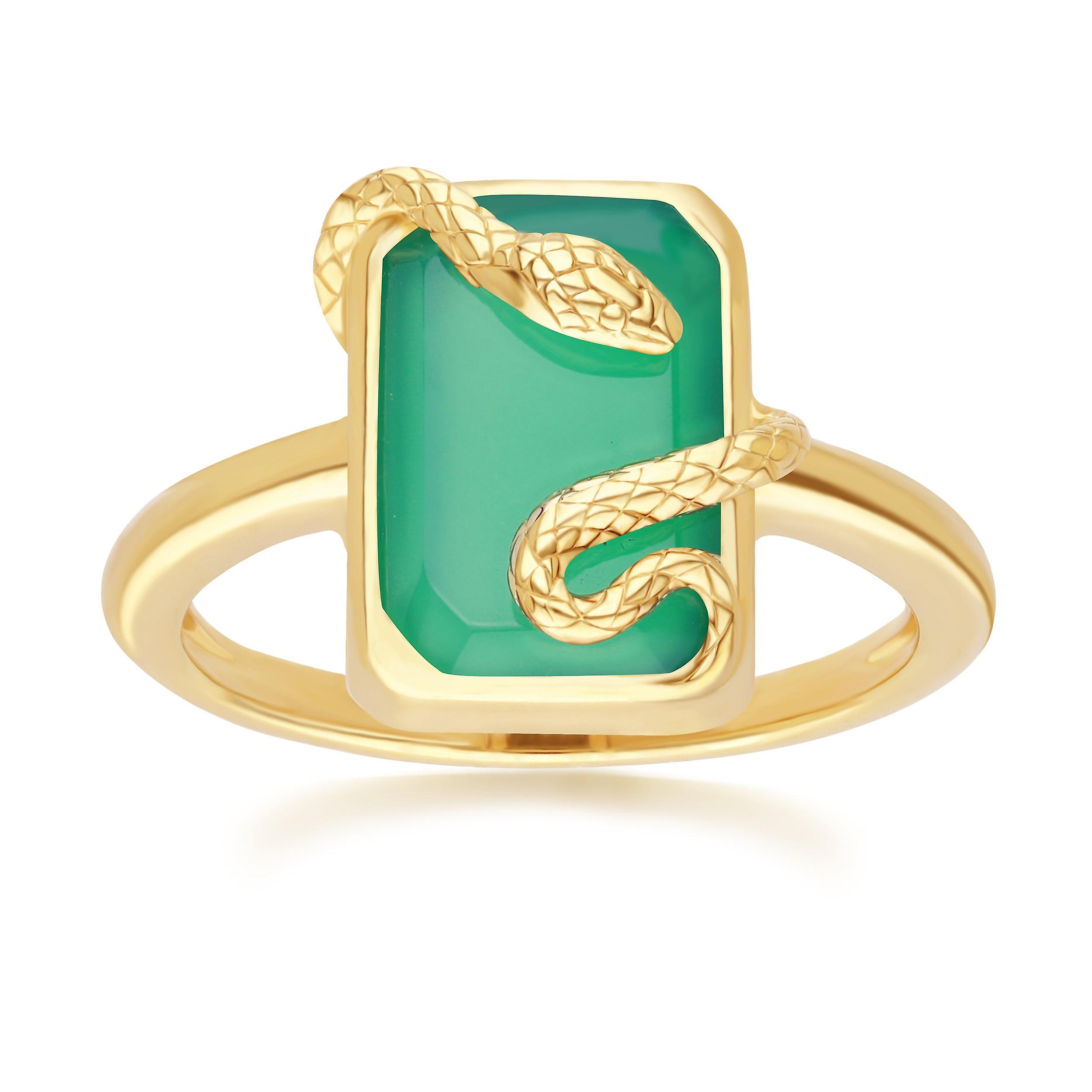 Grand Deco Green Chalcedony Snake Wrap Ring in Gold Plated Sterling Silver