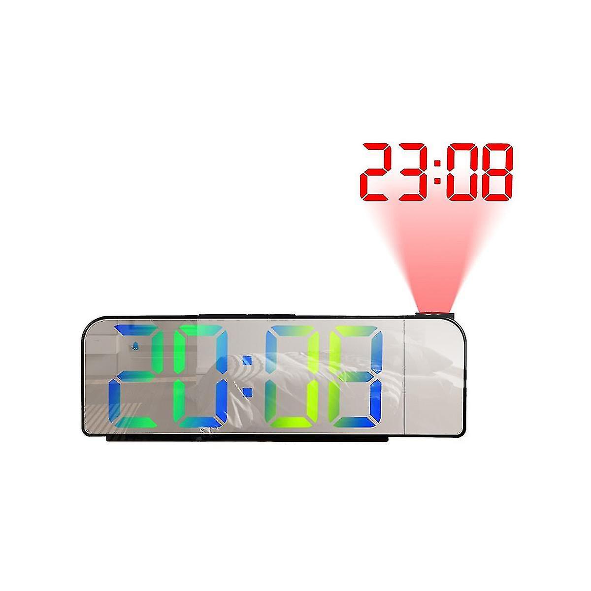 180 Rotation Projection 12/24h Led Digital Clock Usb Charge Ceiling Projector (multicolor E)