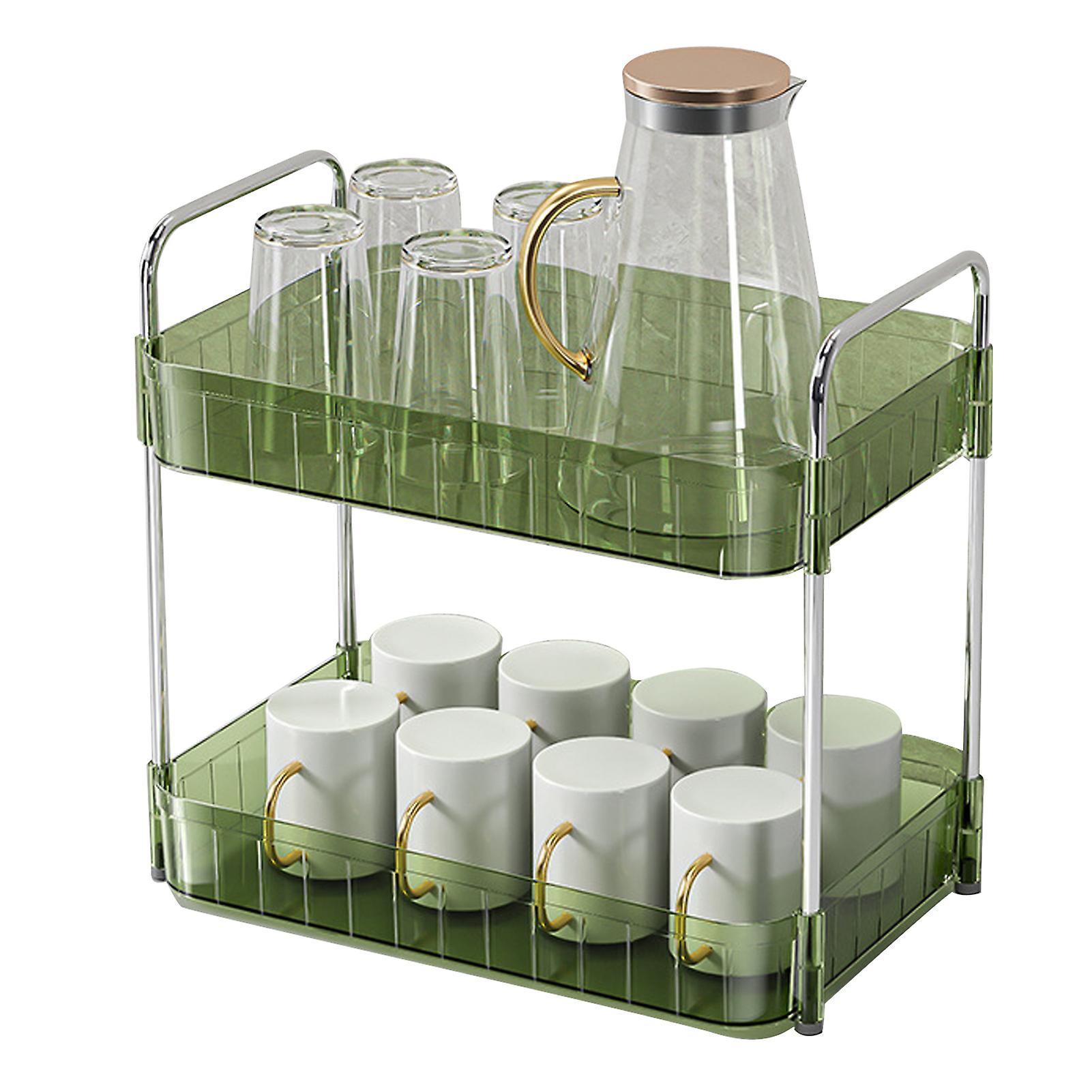 Cup Drying Rack with Drain Tray Countertop Storage Shelf Cup Station Organizer for Home Kitchen Double Layer Green 