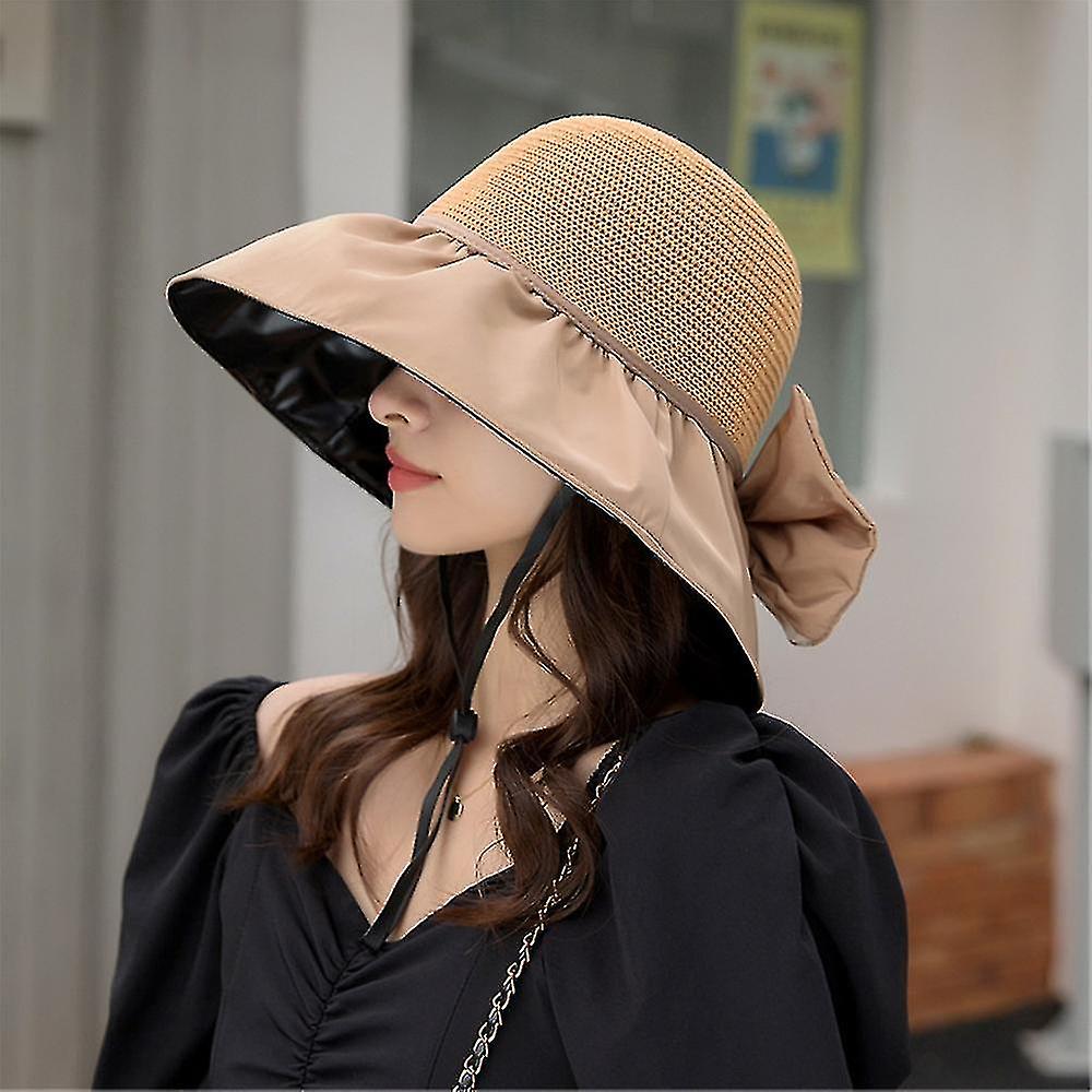 Women's Foldable Floppy Hat, Fashion Bow Wide Brim Sun Protection