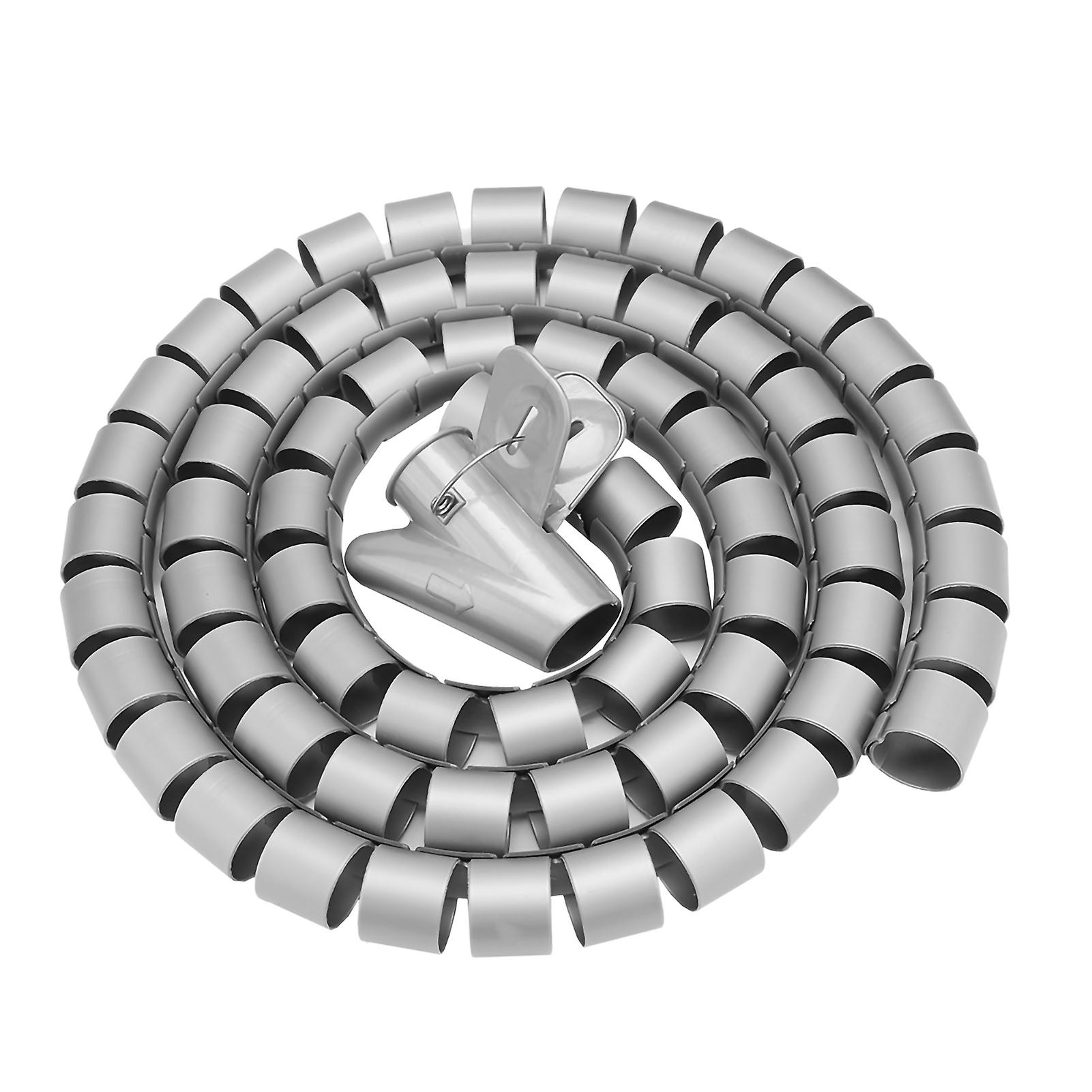 Flexible Spiral Cable Organizer, Cable Winder, Cord Protector, Cable Tidy, Silver, 1.5m x 28mm