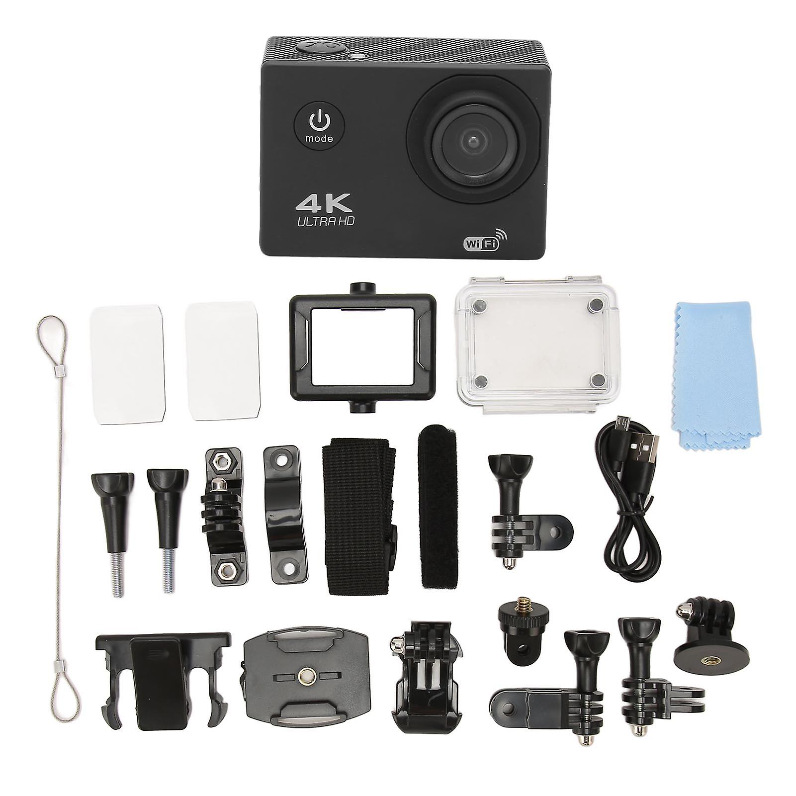 4K HD 30m Waterproof Action Camera 2 Inch Screen WiFi Underwater Sports Camera for Outdoor Diving Helmet Black