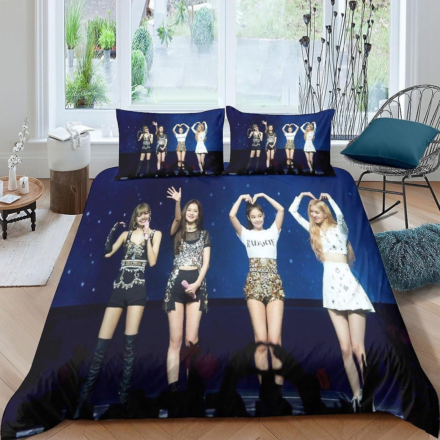 LOUSON BLACKPINK 3D-tryckt påslakan med örngott Sängkläder med dragkedja Hypoallergen mjuk mikrofiber täcke set King