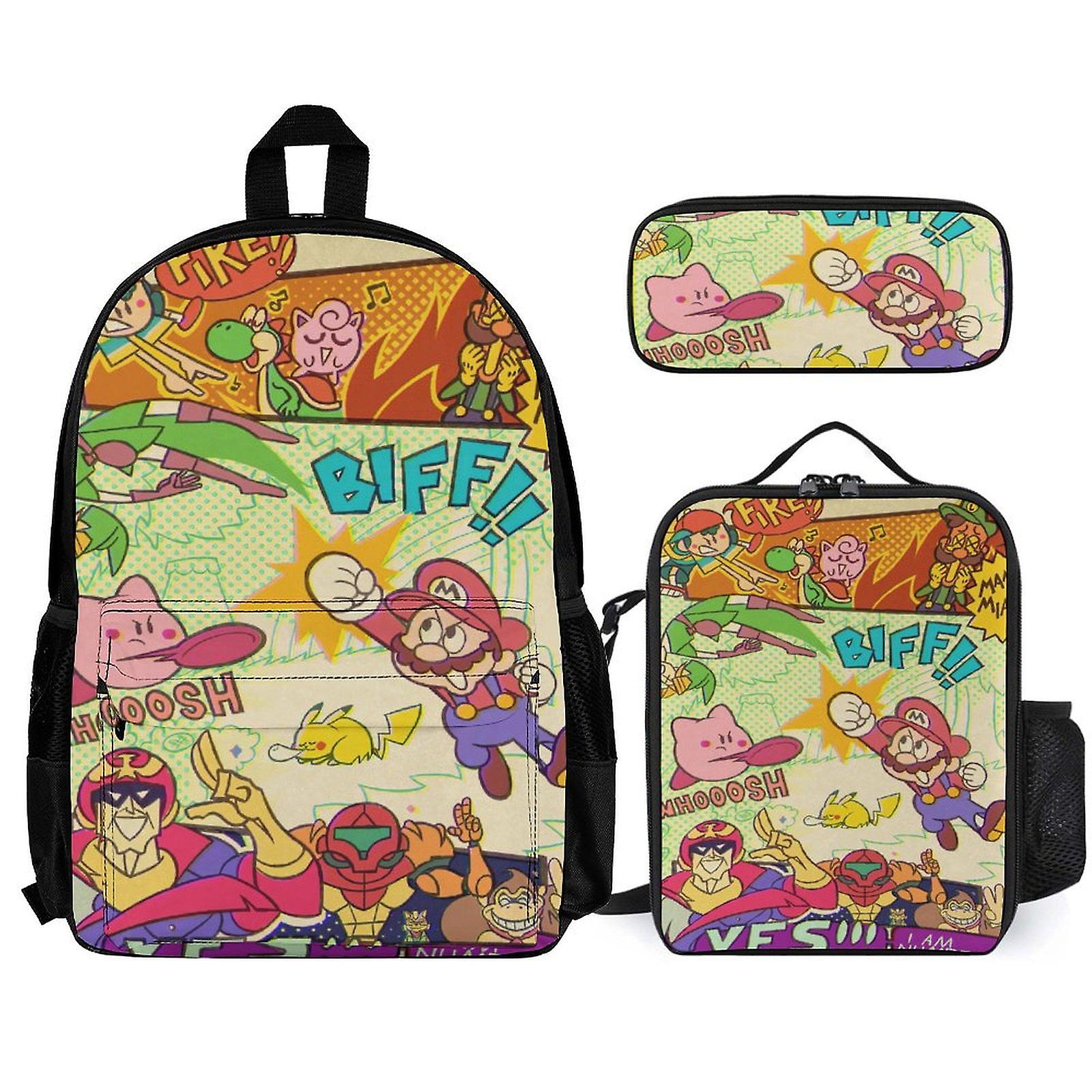 Super Mario Backpack Set, Backpack with Lunch Box And Pencil Case 3pcs Set
