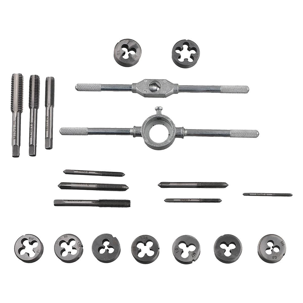 20Pcs Metric Hand Tap and Die Set M3-M12 Screw Thread Plugs Straight Taper Reamer Tools