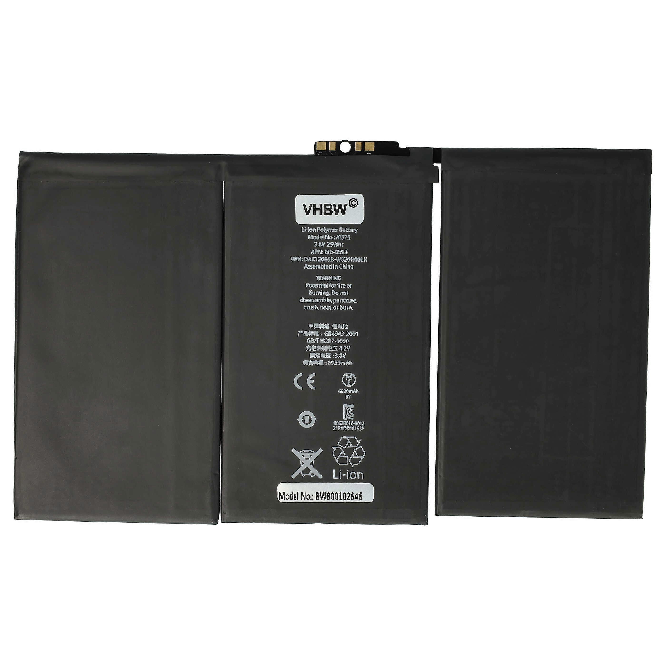 vhbw akkumulátorcsere Apple 616-0572, 616-0561, 616-0559 táblagéphez (6500 mAh, 3.7 V, Li-polimer)