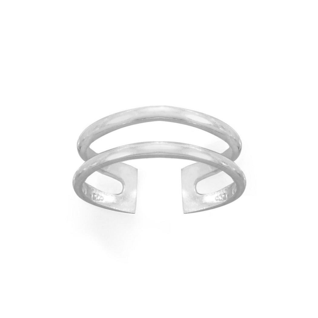 925 Sterling Silver Polished Double Row Toe Ring Adjustable Measures 5.5mm Wide Individual Bands 1.5mm W - Toe Ring for