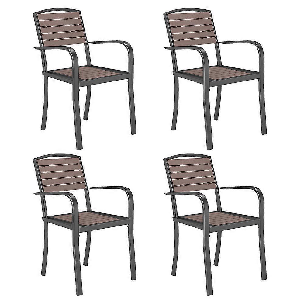 Set of 4 Stackable Garden Dining Chair Armchairs , Brown