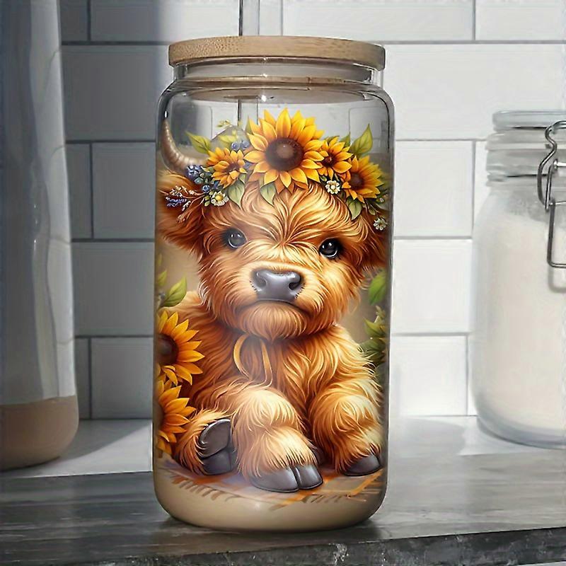 Napraforgó és borjú UV DTF vízálló matrica - tökéletes 16 oz-os csészékhez, barkácsitalcímkékhez, söröskorsókhoz, üvegpalackokhoz és notebookokhoz - tartós 3D kristály